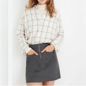 Madewell Fireside Mini Skirt Women's 16 Gray Wool Front Zip Preppy Academia